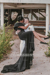 Designer jewel sleeveless mermaid satin split Wedding dresses with lace