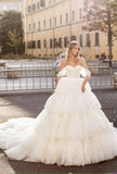 Designer Long A-line Off-the-shoulder Wedding Dresses With Lace
