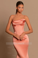 Designer Long Coral Spaghetti Straps Mermaid Sleeveless Prom Dress