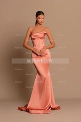 Designer Long Coral Spaghetti Straps Mermaid Sleeveless Prom Dress