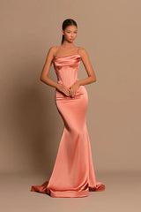 Designer Long Coral Spaghetti Straps Mermaid Sleeveless Prom Dress