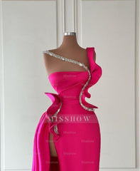 Designer Long Glitter Sleeveless Split Front Prom Dress With Ruffles