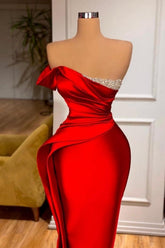 Designer Long Red Glitter Sleeveless Mermaid Evening Dresses