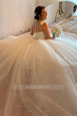 Designer Princess Long A-line Sequined Sleeveless Wedding Dresses