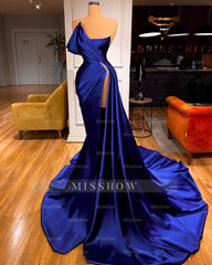 Designer Royal Blue Long Mermaid Prom Dress With Split