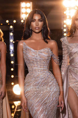 Designer Sequined Sleeveless Mermaid Prom Dress With Beads