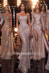 Designer Sequined Sleeveless Mermaid Prom Dress With Beads