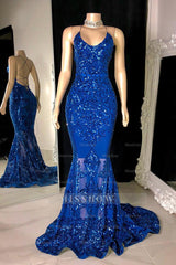 Designer Spaghetti Straps Long Mermaid Lace Sleeveless Prom Dress