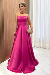 Chic Strapless Sleeveless A Line Long Formal Dress With Front Split