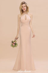 Dreamful Halter Slim Mermaid Bridesmaid Dress Floor Length Party Dress