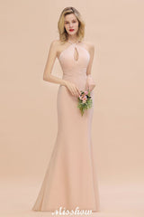 Dreamful Halter Slim Mermaid Bridesmaid Dress Floor Length Party Dress