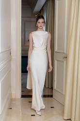 婢跺秴鍩桹ne Shoulder Long Sleeve Long High Split Formal Dress With Beading