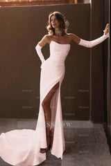 Strapless Detachable Sleeves Mermaid Long Formal Dress With Split