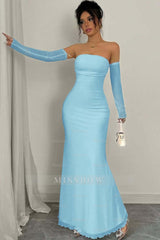 Strapless Long Mermaid Formal Dress With Detachable Sleeves Pleated
