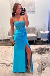 Spaghetti Strap Sleeveless Long Mermaid Formal Dress With Appliques
