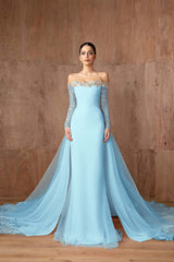 Strapless Long Sleeves Mermaid Long Formal Dress With Appliques