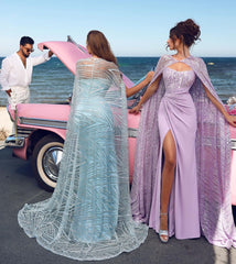 Long Formal Dress Baby Blue Sleeveless Strapless With High Slit