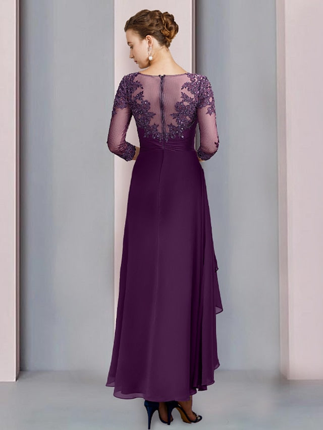A Line Princess Scoop Tea Length Mother Of The Bride Dresses