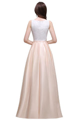 Elastic Satin A-line Scoop Lace Prom Dress