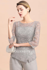 Elegant 3/4 Sleeves Lace Chiffon Affordable Mother of Bride Jumpsuit Online