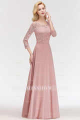 Elegant 3/4 Sleeves Lace Long Dusty Rose Bridesmaid dresses