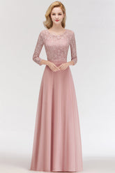 Elegant 3/4 Sleeves Lace Long Dusty Rose Bridesmaid dresses
