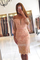 Elegant 3/4 Sleeves Lace Slim Short Party Dress