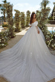 Elegant A-line Appliques Lace Sweetheart Tulle Wedding Dress With Long Sleeves-misshow.com