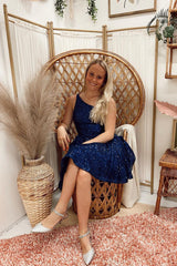 Elegant A-line Blue One Shoulder Sleeveless Short Homecoming Dresses