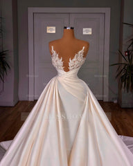 Elegant A-Line Cathedral Sleeveless V-neck Long Wedding Dress
