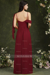 Elegant A-line Chiffon Ruffles Floor-length Split Bridesmaid Dress With Pockets