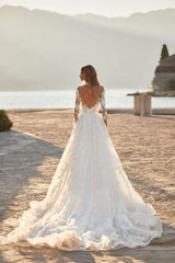 Elegant A-line Lace Appliques Wedding Dresses With Sleeves