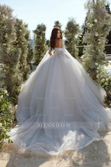 Elegant A-line Off-the-shoulder Tulle Lace Appliques Wedding Dress