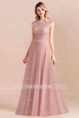 Elegant A-Line Sleeveless Dusty Rose Lace Bridesmaid Dresses