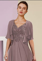Elegant beautiful 3/4 length sleeves a-line lace mother dress