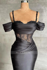 Elegant Black Off-the-shoulder Mermaid Prom Dress With Lace