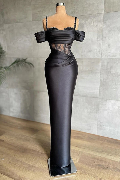 Custom Made Off Shoulder Black Lace Mermaid Prom Dresses, Black Lace Mermaid Bridesmaid Dresses main image 1