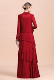 Elegant Burgundy Chiffon Mother of the Bride Dress Ruffles With Jacket-misshow.com