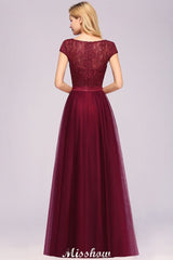 Elegant Cap Sleeves Floral aline Evening Swing Dress Appliques Tulle Bridesmaid Dress