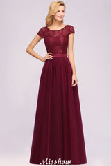 Elegant Cap Sleeves Floral aline Evening Swing Dress Appliques Tulle Bridesmaid Dress