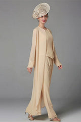Elegant Champagne Mother Of The Bride Dresses Chiffon Bridesmaid Jumpsuit