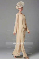 Elegant Champagne Mother Of The Bride Dresses Chiffon Bridesmaid Jumpsuit