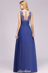 Elegant Chiffon Lace Jewel Sleeveless Floor-Length A-Line Ruffles Bridesmaid Dress