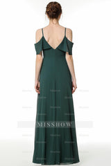 Elegant Cold-shoulder Flounced Crinkle Backless Bridesmaid dresses Affordable