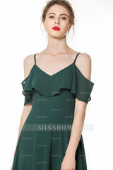 Elegant Cold-shoulder Flounced Crinkle Backless Bridesmaid dresses Affordable