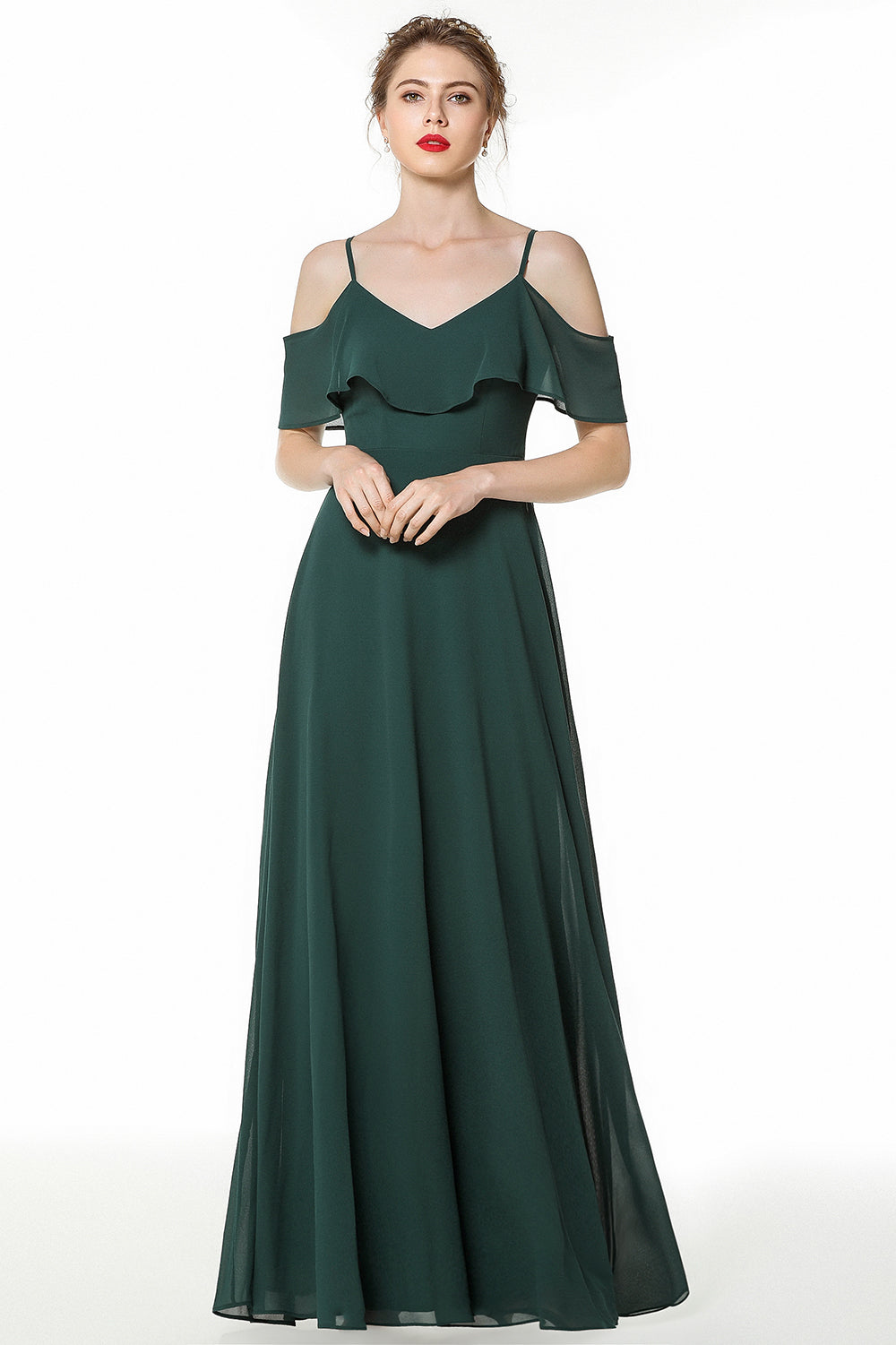 Elegant Cold-shoulder Flounced Crinkle Backless Bridesmaid dresses Affordable