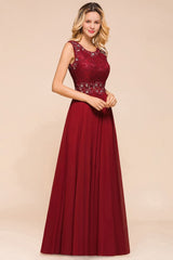 Elegant Crew Neck aline Beading Evening Dress Sleeveless Lace Floor Length Party Dress