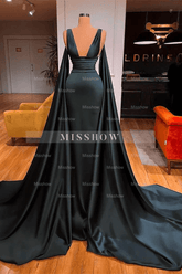 Elegant Dark Green V-neck Sexy Sleeveless A-line Prom Dress