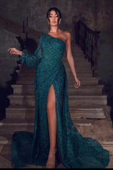 Elegant evening dresses dark green | Evening wear long lace