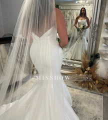 Elegant Floor Length Sleeveless Mermaid Satin Wedding Dress with Ruffles